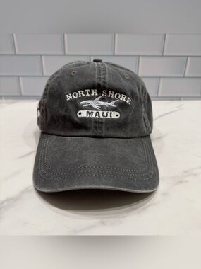 North Shore Maui Hawaii Embroidered Shark Logo Hat Adjustable Strap Back Gray
